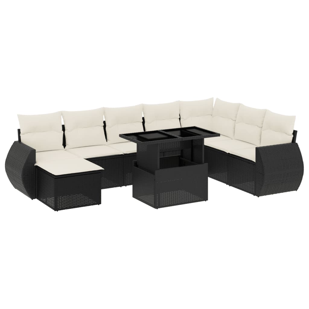 Set Divani da Giardino 9 pz con Cuscini Nero in Polyrattan - homemem39