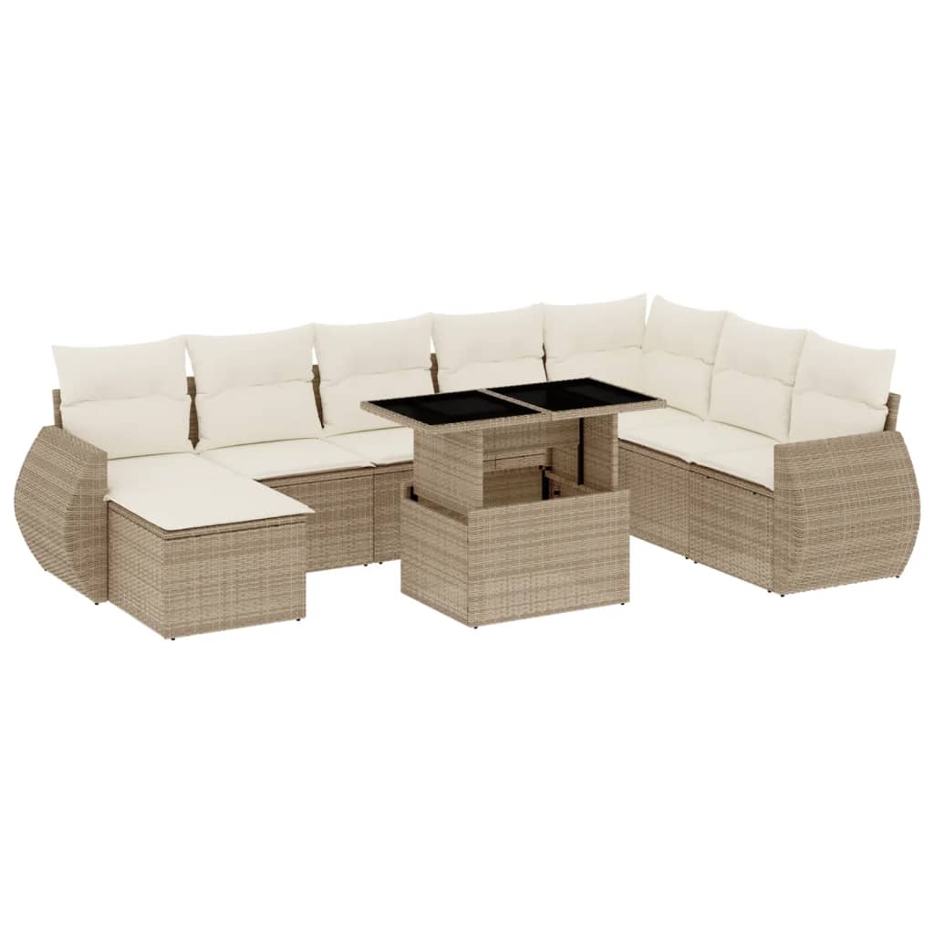 Set Divano da Giardino 9 pz con Cuscini Beige in Polyrattan - homemem39