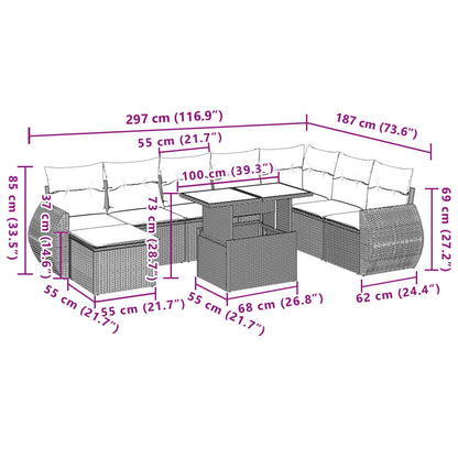 Set Divano da Giardino 9 pz con Cuscini Beige in Polyrattan | homemem39