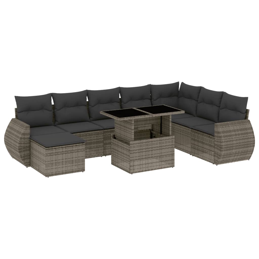 Set Divano da Giardino 9 pz con Cuscini Grigio in Polyrattan - homemem39