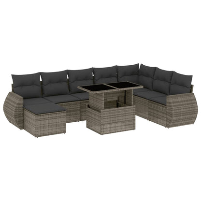 Set Divano da Giardino 9 pz con Cuscini Grigio in Polyrattan - homemem39