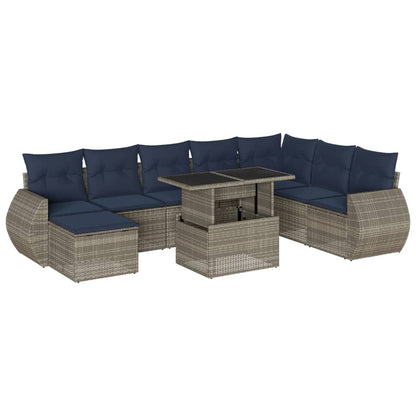 Set Divani da Giardino 9 pz con Cuscini Grigio in Polyrattan