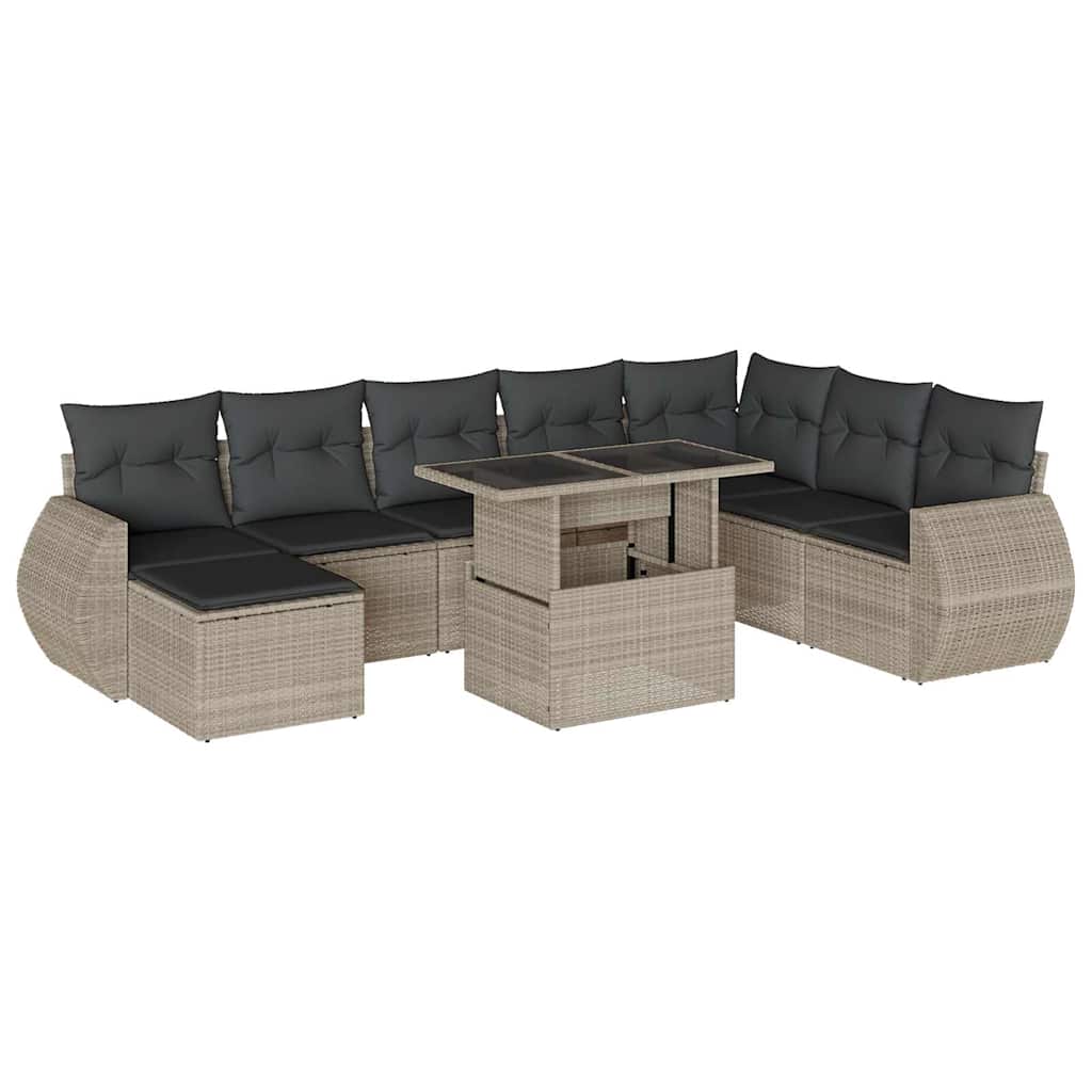 Set Divano da Giardino 9pz con Cuscini Grigio Chiaro Polyrattan | homemem39