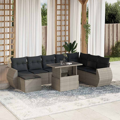 Set Divano da Giardino 9pz con Cuscini Grigio Chiaro Polyrattan - homemem39