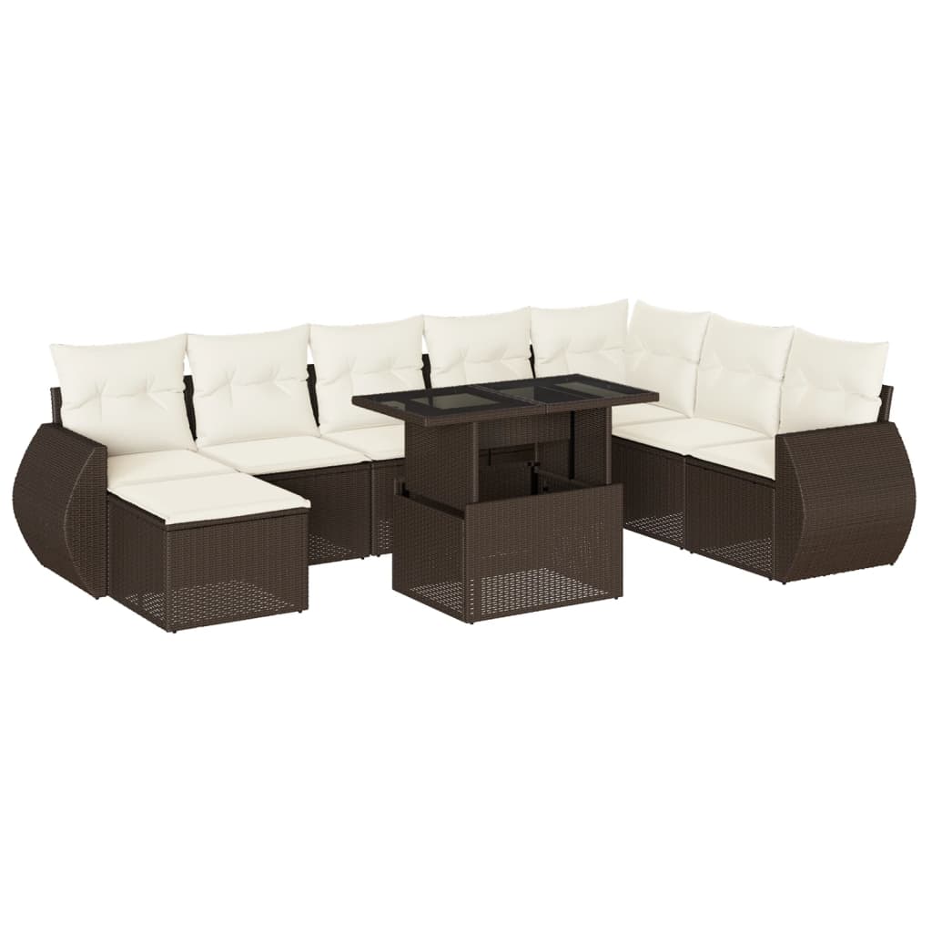 Set Divani da Giardino 9pz con Cuscini Marrone in Polyrattan - homemem39