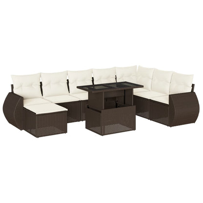 Set Divani da Giardino 9pz con Cuscini Marrone in Polyrattan - homemem39