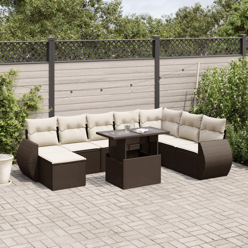 Set Divani da Giardino 9pz con Cuscini Marrone in Polyrattan | homemem39
