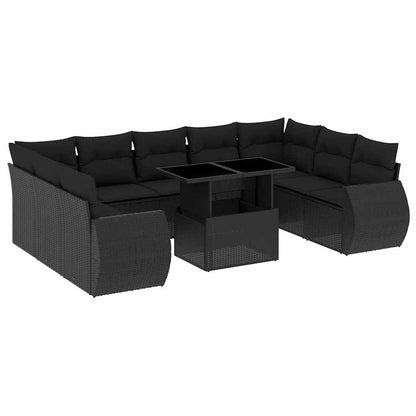 Set Divani da Giardino 10pz con Cuscini in Polyrattan Nero | homemem39