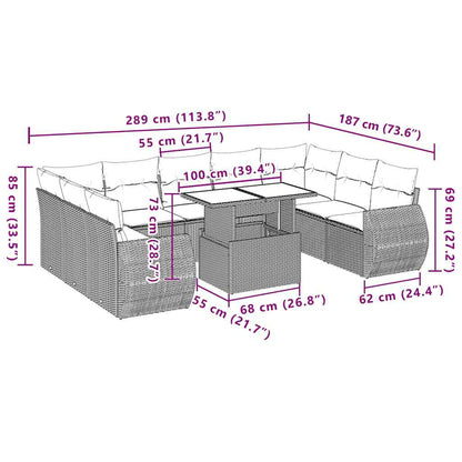Set Divani da Giardino 10pz con Cuscini in Polyrattan Nero - homemem39