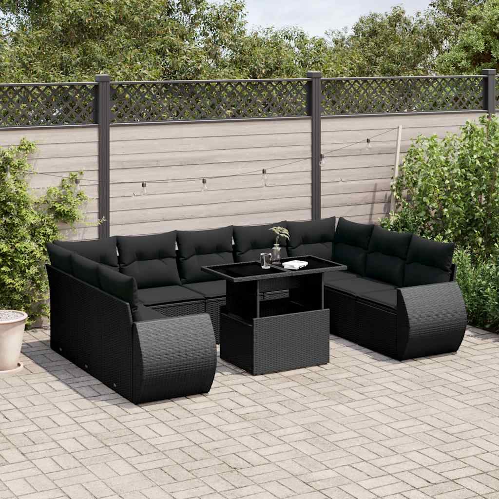 Set Divani da Giardino 10pz con Cuscini in Polyrattan Nero | homemem39