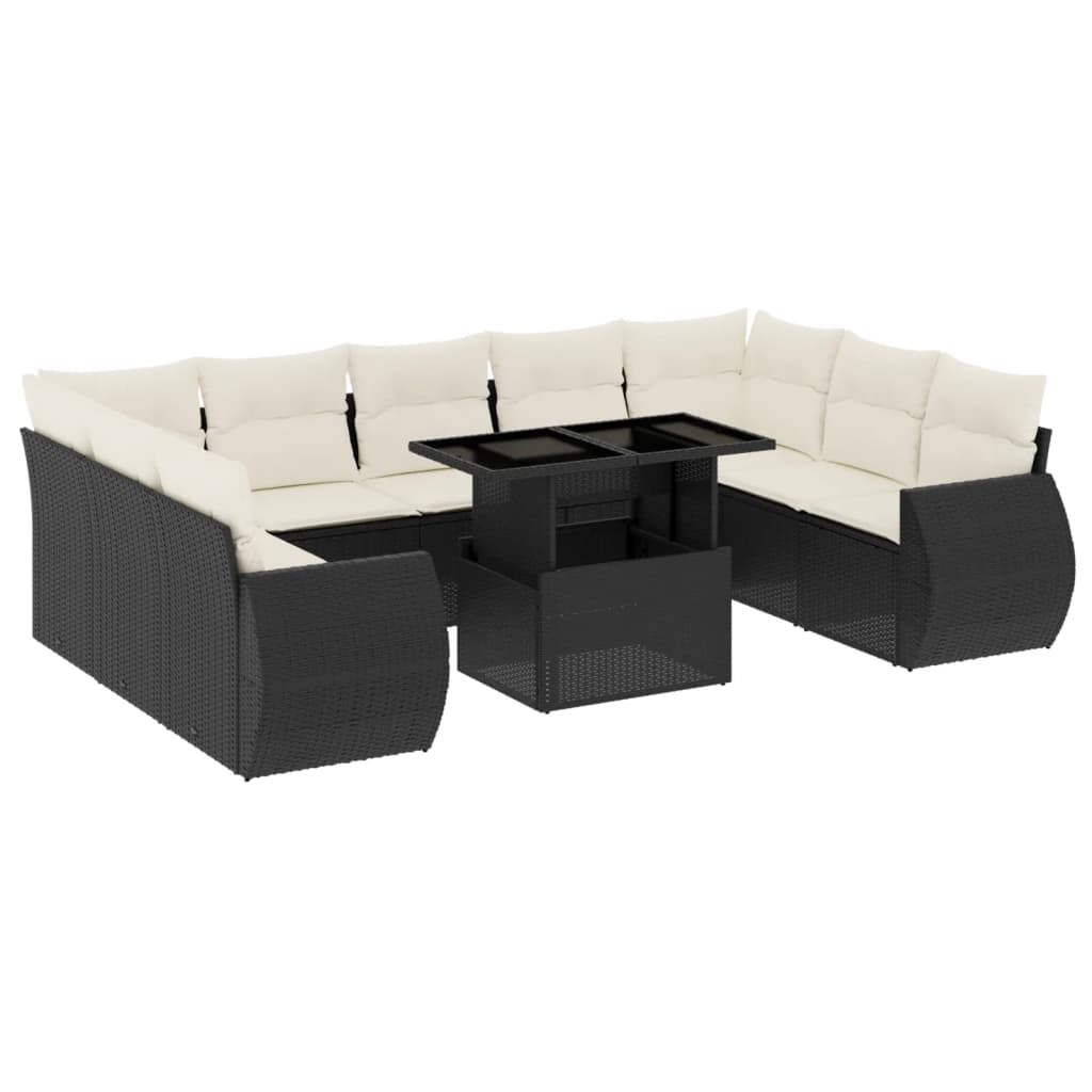 Set Divani da Giardino 10pz con Cuscini in Polyrattan Nero - homemem39