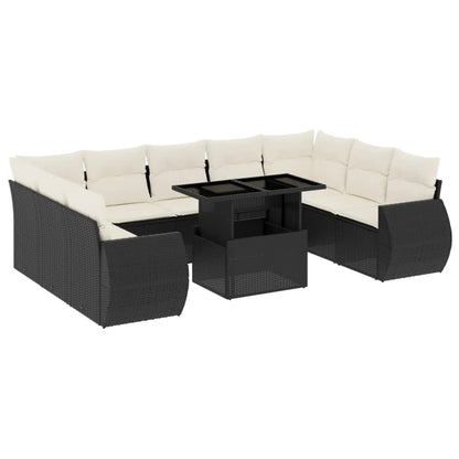 Set Divani da Giardino 10pz con Cuscini in Polyrattan Nero - homemem39