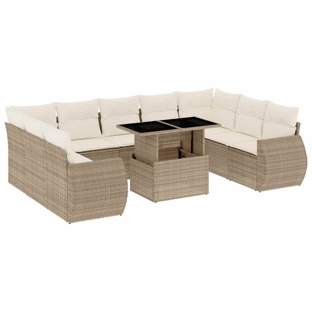 Set Divano da Giardino 10 pz con Cuscini Beige in Polyrattan - homemem39