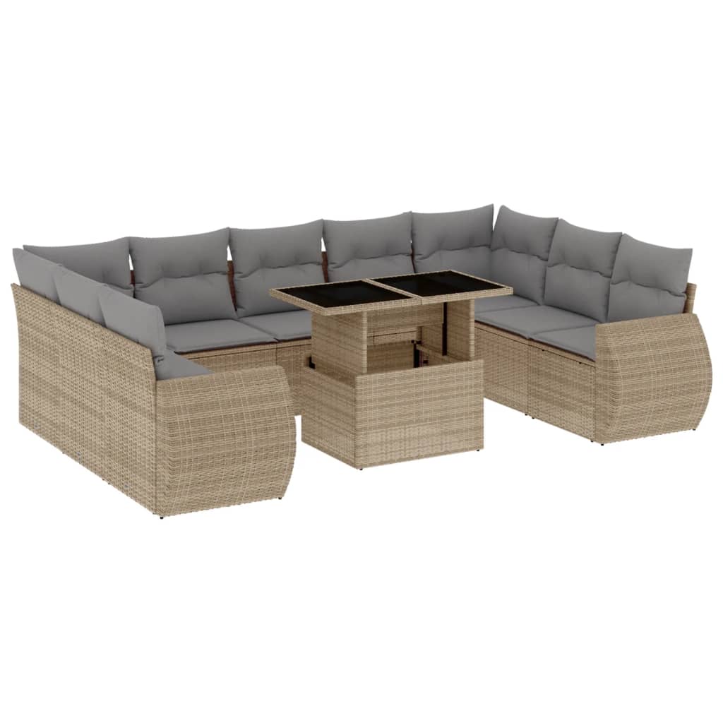 Set Divano da Giardino 10 pz con Cuscini Beige in Polyrattan - homemem39