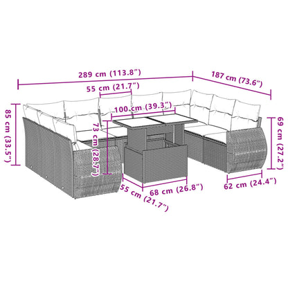 Set Divano da Giardino 10 pz con Cuscini Grigio in Polyrattan | homemem39