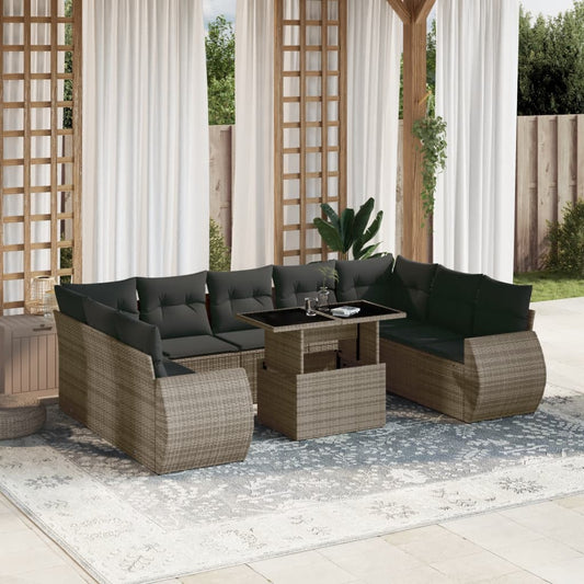 Set Divano da Giardino 10 pz con Cuscini Grigio in Polyrattan - homemem39