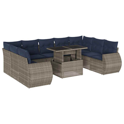 Set Divani da Giardino 10 pz con Cuscini Grigio in Polyrattan