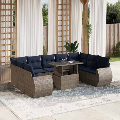Set Divani da Giardino 10 pz con Cuscini Grigio in Polyrattan