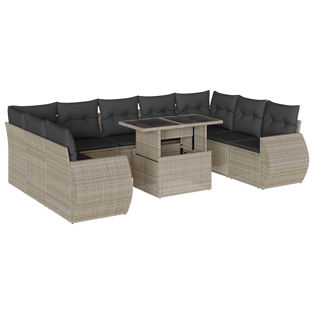 Set Divano Giardino 10 pz con Cuscini Grigio Chiaro Polyrattan - homemem39