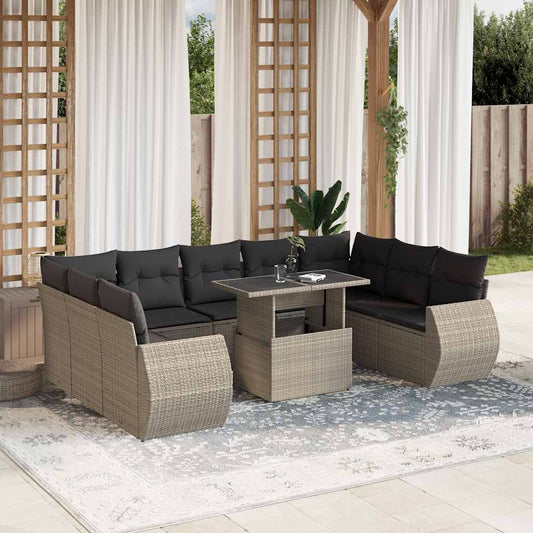 Set Divano Giardino 10 pz con Cuscini Grigio Chiaro Polyrattan - homemem39
