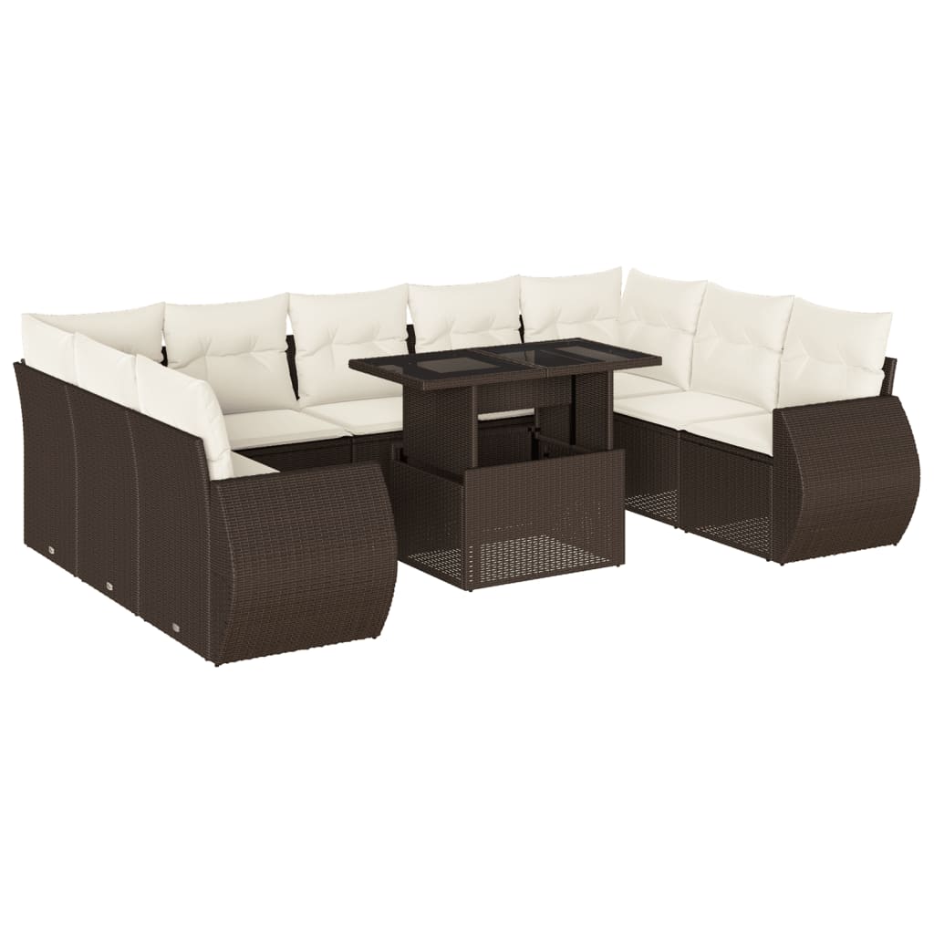 Set Divani da Giardino 10pz con Cuscini in Polyrattan Marrone | homemem39