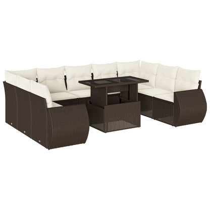 Set Divani da Giardino 10pz con Cuscini in Polyrattan Marrone | homemem39