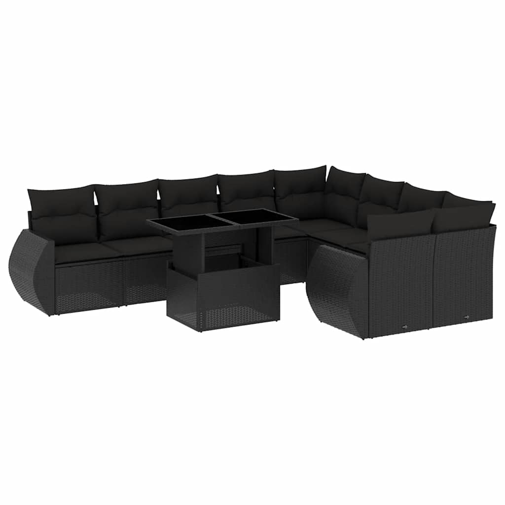 Set Divani da Giardino 10pz con Cuscini in Polyrattan Nero - homemem39