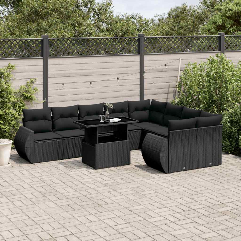 Set Divani da Giardino 10pz con Cuscini in Polyrattan Nero - homemem39