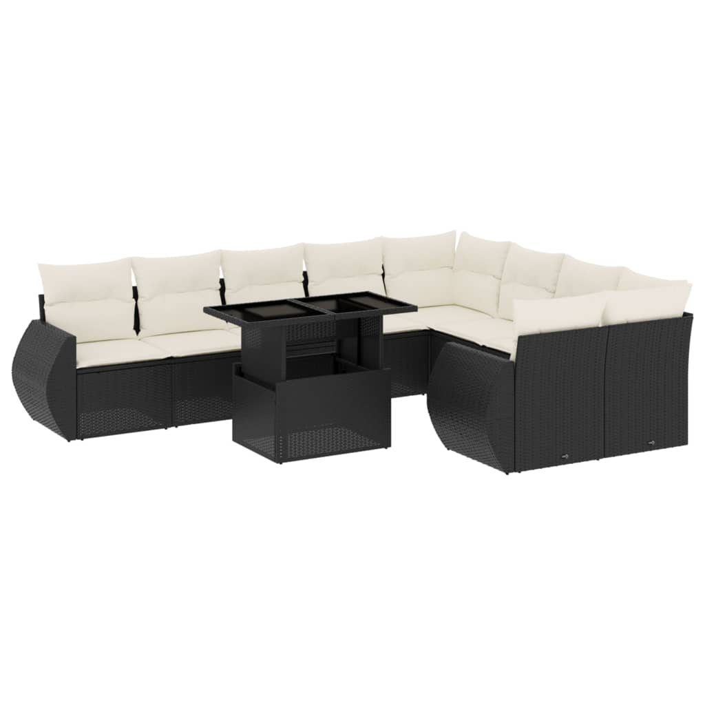 Set Divani da Giardino 10pz con Cuscini in Polyrattan Nero - homemem39