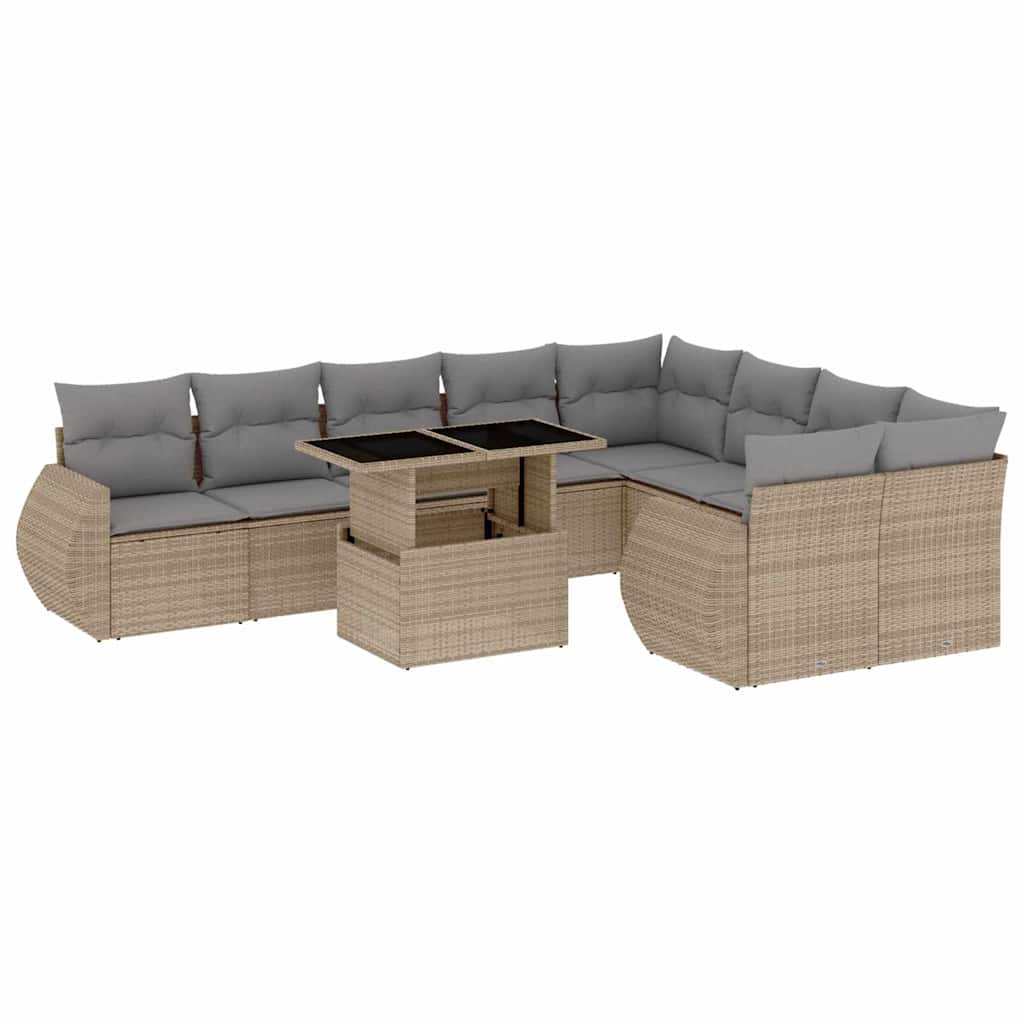 Set Divano da Giardino 10 pz con Cuscini Beige in Polyrattan | homemem39