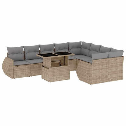 Set Divano da Giardino 10 pz con Cuscini Beige in Polyrattan | homemem39