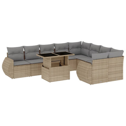 Set Divano da Giardino 10 pz con Cuscini Beige in Polyrattan - homemem39