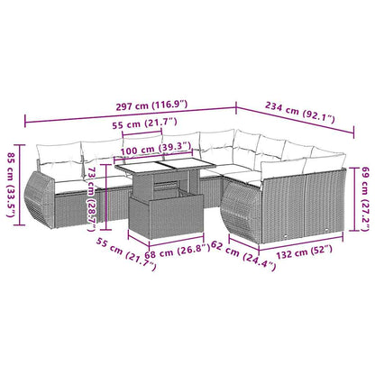 Set Divano da Giardino 10 pz con Cuscini Beige in Polyrattan | homemem39