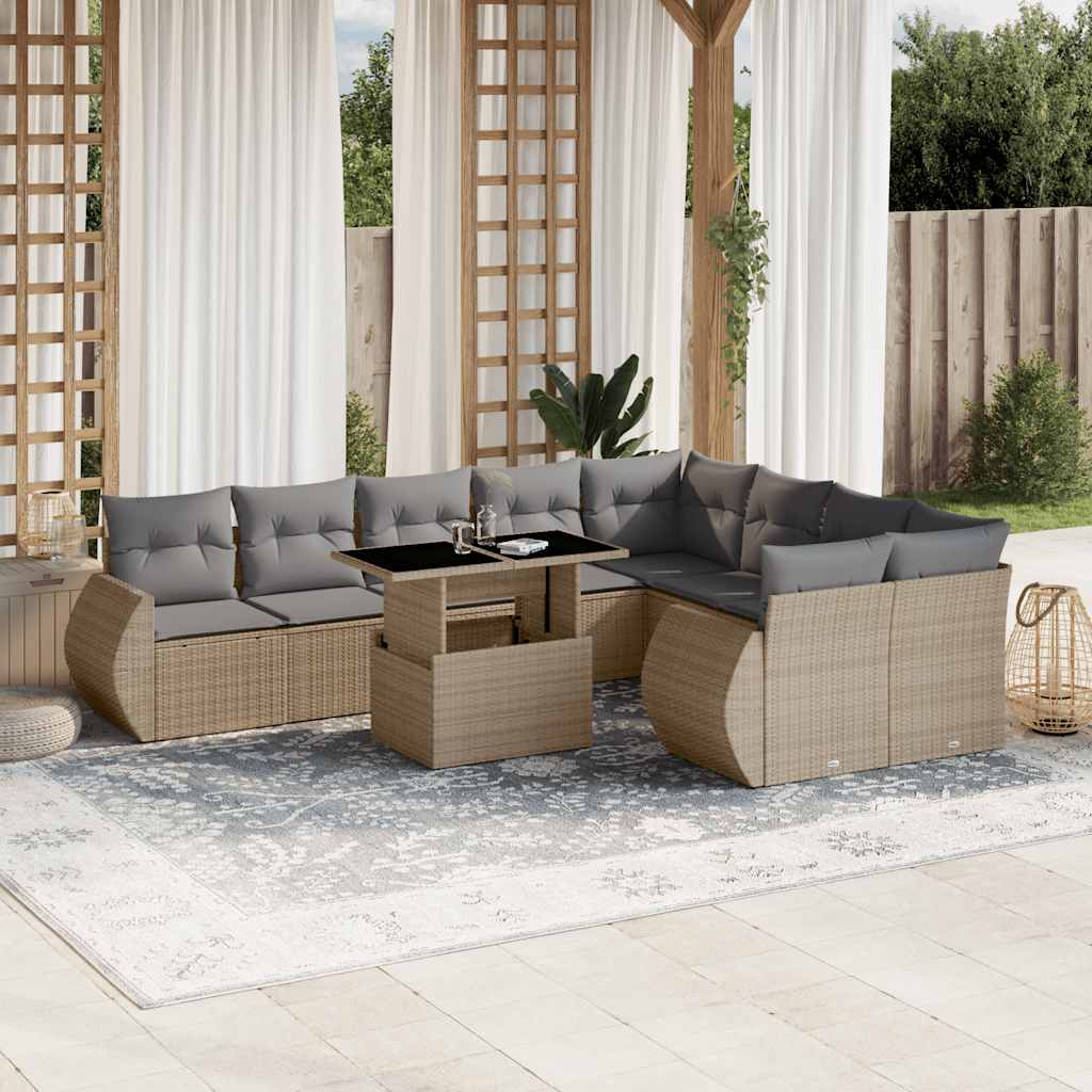 Set Divano da Giardino 10 pz con Cuscini Beige in Polyrattan | homemem39