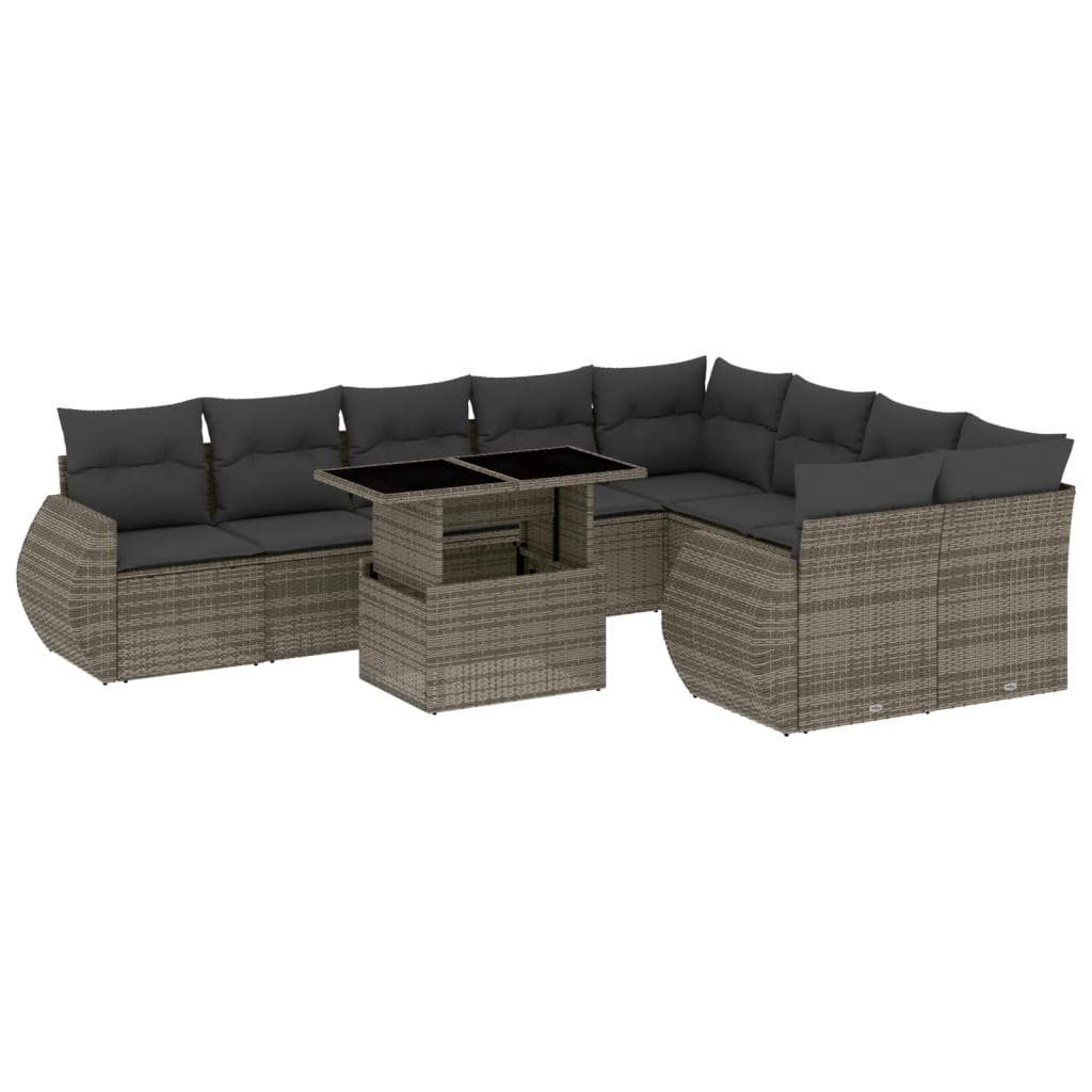 Set Divano da Giardino 10 pz con Cuscini Grigio in Polyrattan | homemem39