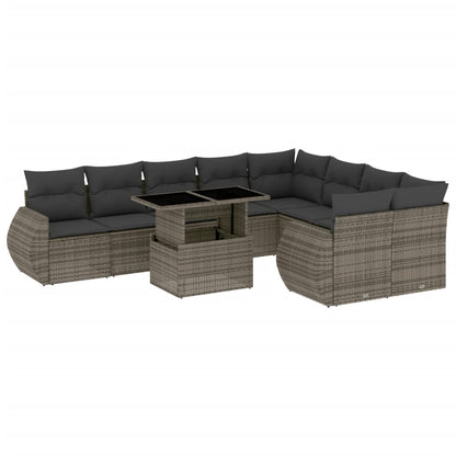 Set Divano da Giardino 10 pz con Cuscini Grigio in Polyrattan - homemem39