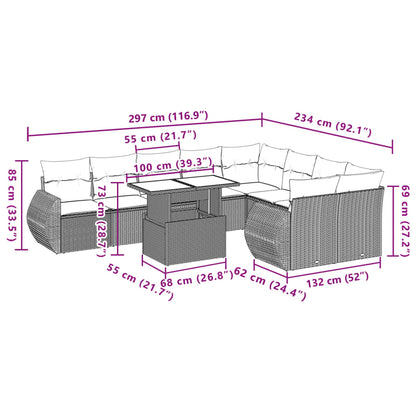 Set Divano da Giardino 10 pz con Cuscini Grigio in Polyrattan | homemem39
