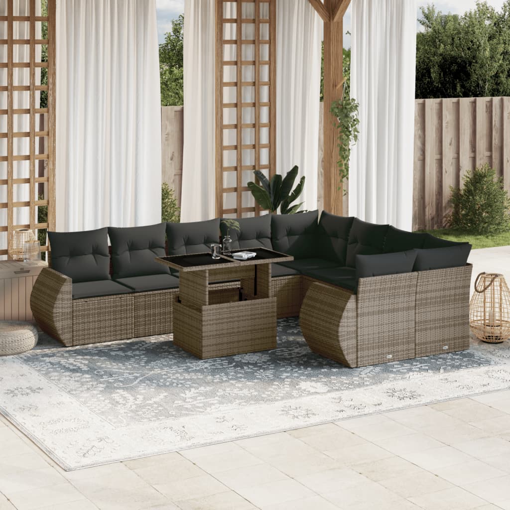 Set Divano da Giardino 10 pz con Cuscini Grigio in Polyrattan | homemem39