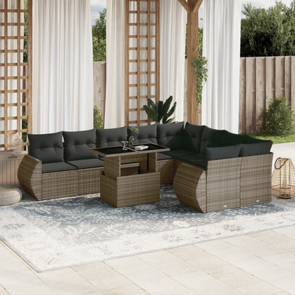 Set Divano da Giardino 10 pz con Cuscini Grigio in Polyrattan | homemem39