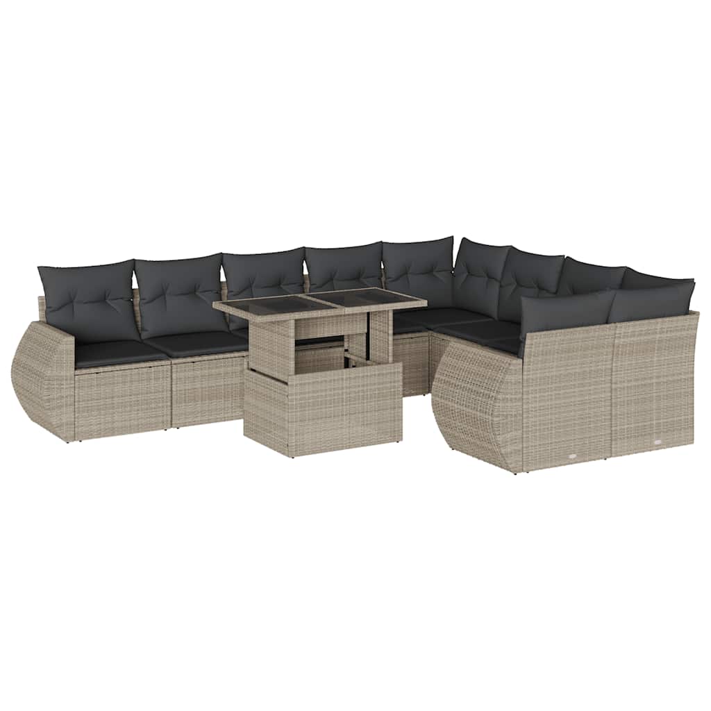 Set Divano Giardino 10 pz con Cuscini Grigio Chiaro Polyrattan - homemem39