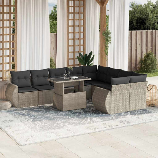 Set Divano Giardino 10 pz con Cuscini Grigio Chiaro Polyrattan - homemem39
