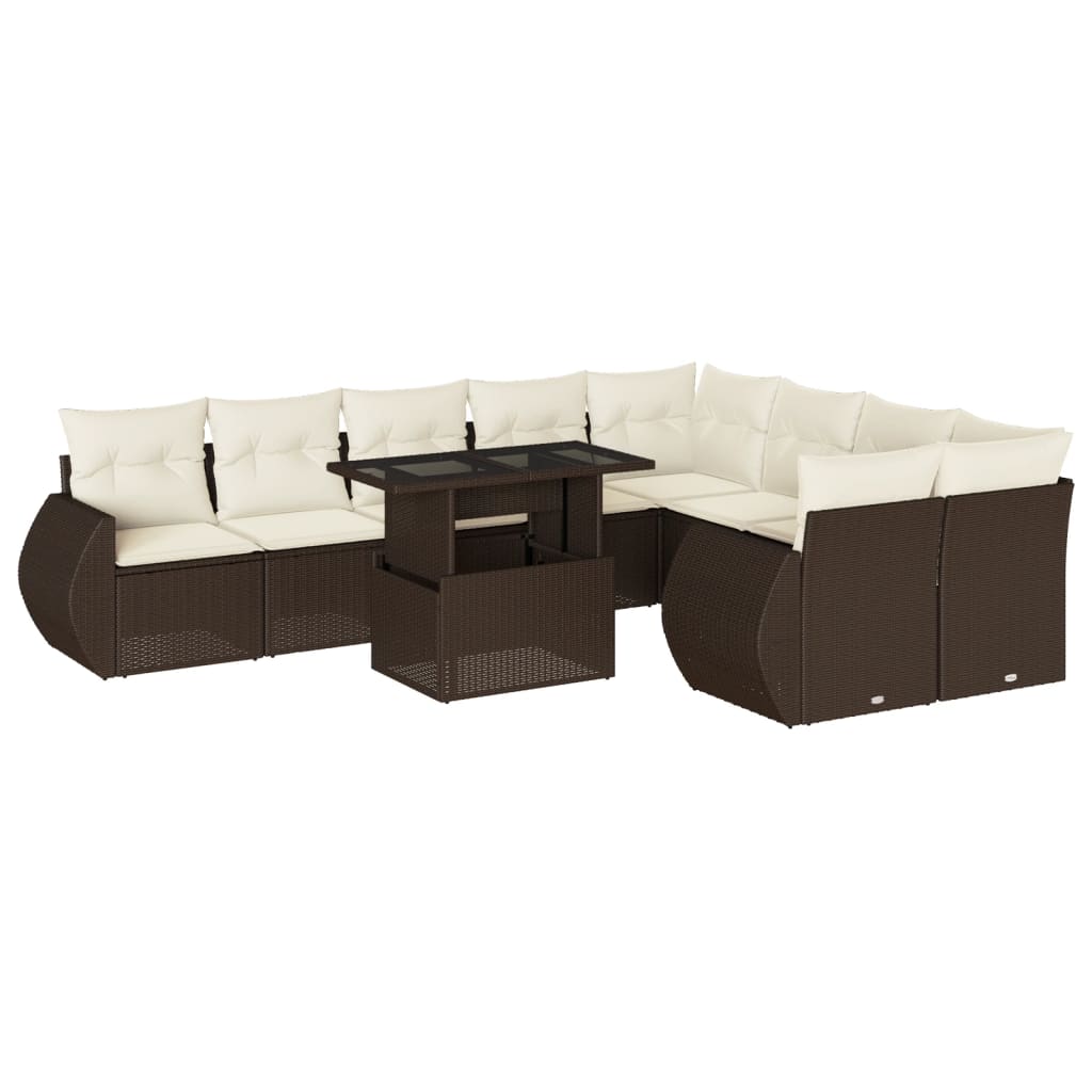 Set Divani da Giardino 10pz con Cuscini in Polyrattan Marrone | homemem39