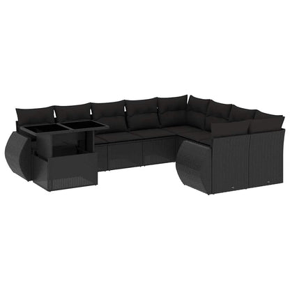Set Divani da Giardino 10pz con Cuscini in Polyrattan Nero - homemem39