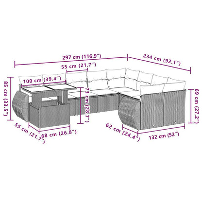 Set Divani da Giardino 10pz con Cuscini in Polyrattan Nero | homemem39