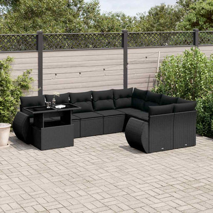 Set Divani da Giardino 10pz con Cuscini in Polyrattan Nero | homemem39