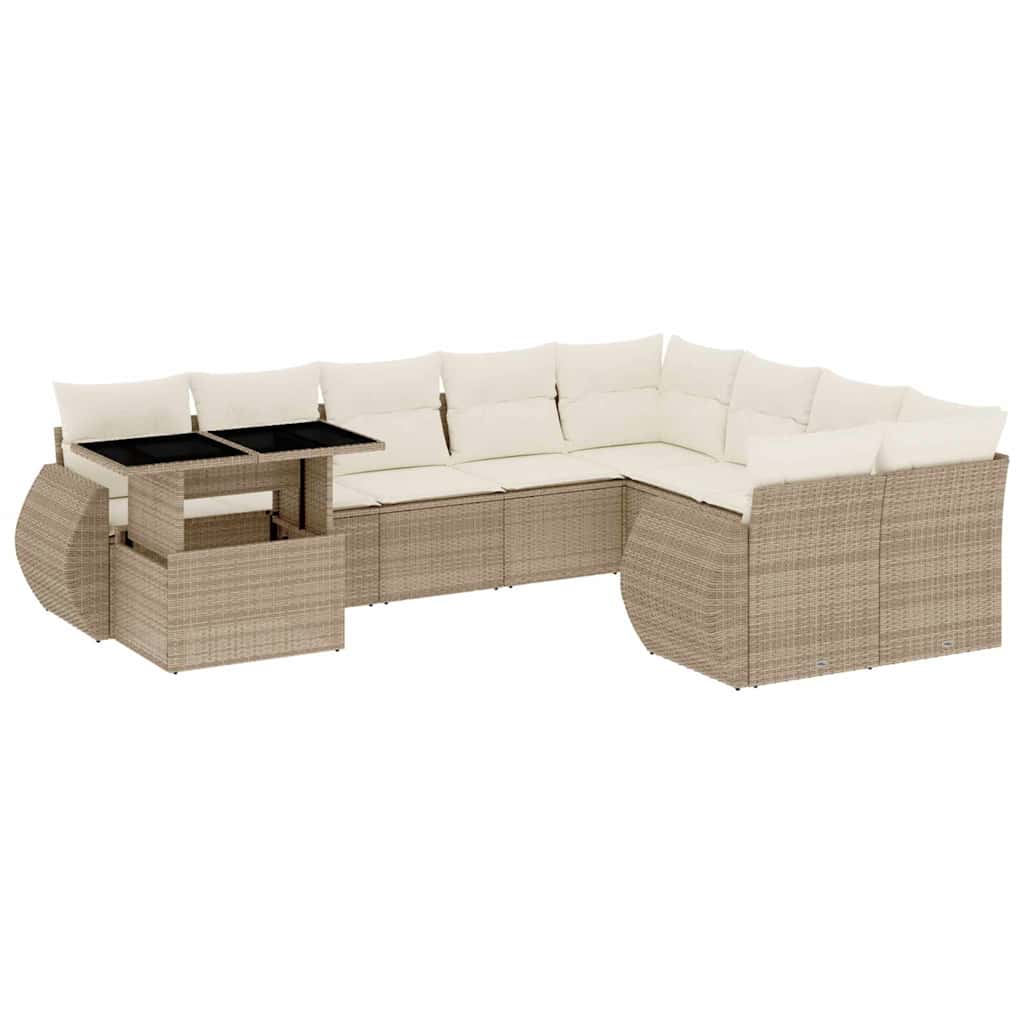 Set Divano da Giardino 10 pz con Cuscini Beige in Polyrattan - homemem39