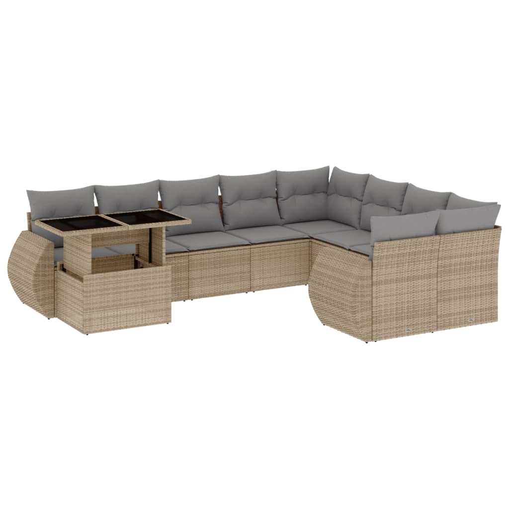 Set Divano da Giardino 10 pz con Cuscini Beige in Polyrattan | homemem39
