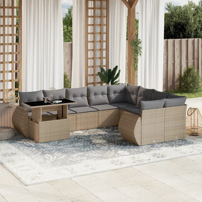 Set Divano da Giardino 10 pz con Cuscini Beige in Polyrattan | homemem39