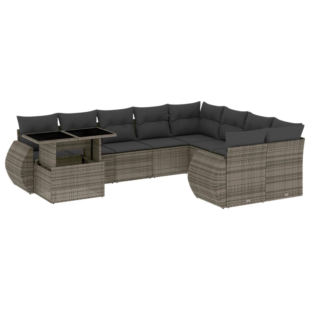 Set Divano da Giardino 10 pz con Cuscini Grigio in Polyrattan - homemem39