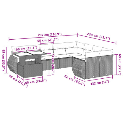 Set Divano da Giardino 10 pz con Cuscini Grigio in Polyrattan | homemem39